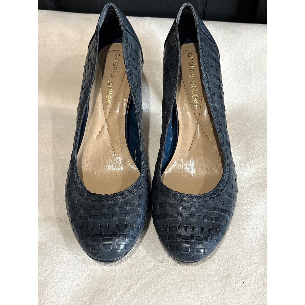 Andrew Geller Navy Blue Basket Weave Perforated Platform Stiletto Pumps Heels